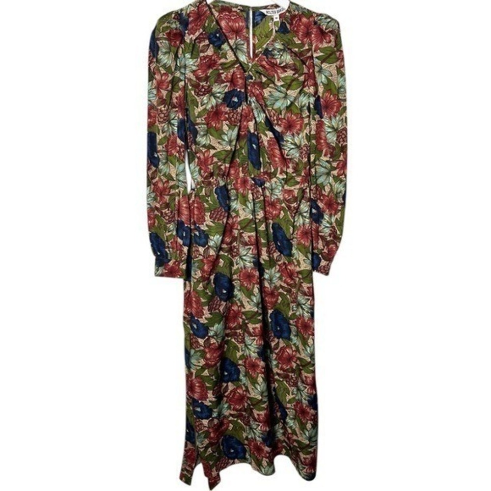 Walter Baker Red Blue Floral Puff Sleeve Holiday Party Midi Dress Women's M NWT - Picture 3 of 9